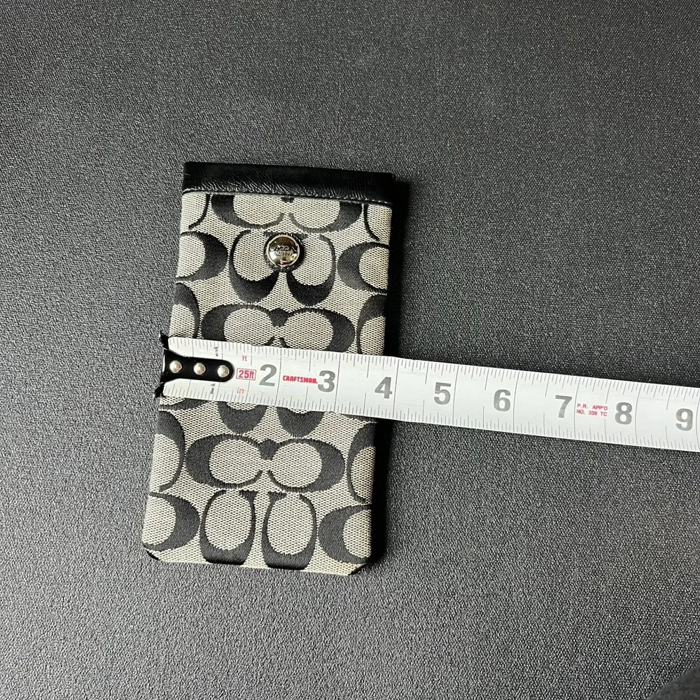 Vtg Coach Signature C Canvas Glasses Case Black Grey Leather Trim Logo Button